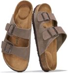 Project Cloud Genuine Leather Mens Sandals with Memory Foam Natural Cork Footbed Slides for Men Footwear - Non-Slip Double-Strap Buckle Summer Sandals (Arizona,TAUPSUEDE,9)