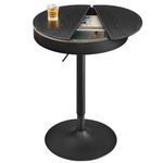 VASAGLE EKHO Collection - Height Adjustable Bar Table, Round High Pub Table with Storage, Synthetic Leather with Stitching, Mid-Century Modern, Kitchen Bar Living Room, Ebony Black and Ink Black