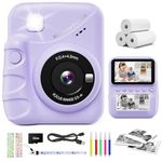 CalineGam Kids Camera Instant Print, 3.0'' HD Screen 48MP Photo Camera for Kids with 32GB Card & Print Paper, 1080P HD Digital Toddler Camera, Gift for Boys Girls 3-12 Year Old (Purple)