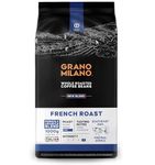 Grano Milano French Roast Robusta & Arabica Coffee Beans 1kg – Extra Strong Dark Roast Espresso, Intensity 5/5, Southeast Asia & Central Africa Origins, Made in Italy, (Packaging May Vary)