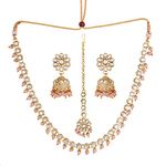 Jwellmart Gold Polish Faux Kundan Bridal Wedding Choker Necklace Earrings Tika Combo Set Bollywood Party Traditional Fashion Indian Jewelry Jewellery Set for Women, Stone