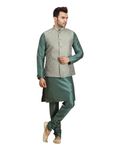 Ethluxis Men Silk Blend Kurta Pyjama Jacket Set (36, Bottle Green)