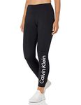 Calvin Klein Performance Women's Logo High Waist 7/8 Legging, Black with White Logo, Medium