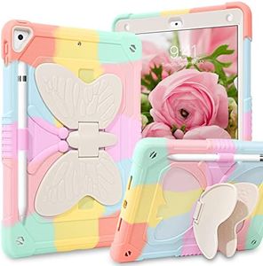 YINLAI Case for iPad 9.7 for Kids, iPad 6th 5th Generation Case (2018/2017), iPad Air 2 Case, iPad Pro 9.7 Case Butterfly Kickstand Shockproof Protective Tablet Cover with Pencil Holder, Colorful Pink