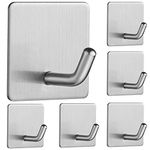 JS Self Adhesive Hooks, Stick on Hooks Holder for Tea Towel Robe Coat Kitchen Bathrooms,Stainless Steel Sticky Wall Hooks,Waterproof and Rustproof, 6 Pack