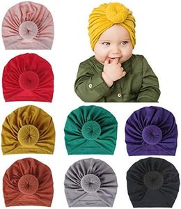 inSowni 8 Pack Solid Ball Donut Nursery Hospital Turban Hat Cap Beanie Bonnet for Baby Girls Toddlers Newborns Infants