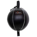 Pro Impact Genuine Leather Double End Boxing Punching Bag - Speed Striking & Dodge Training Ball - Includes Cords & Hooks for Gym Workout MMA Muay Thai (7 Inch)