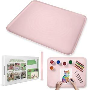 Extra Large Silicone Painting Mat for Crafts, 24”x 19” Waterproof Art Mat with Raised Sides, for Paint, Clay Playdough, & Jewelry-Making (Pink)