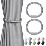 Pretty Jolly 2 Pack Mini Magnetic Curtain Tiebacks Modern Simple Style Drape Tie Backs Elegant Decorative Weave Rope Curtain Holdbacks for Home & Office Thin Window Draperies (Dark Grey)