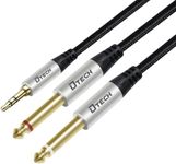 DTECH 5ft 3.5mm to 1/4 Adapter Audio Stereo Cable TRS 1/8 to Dual Quarter Inch TS 6.35mm Y Splitter Guitar AMP Aux Cord for Headphones Jack Laptop Speaker Phone Mixer