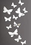 Wall1ders 12 Butterfly 3 Sizes,Mirror Stickers for Wall, Acrylic Stickers, Wall Mirror Stickers, Wall Stickers for Bedroom, Hall, Home Offices (Silver)