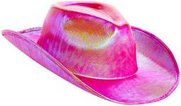 Juvolicious Pink Cowboy Hat - Sparkly Metallic Cowgirl Hat for Costume, Dress Up Birthday, Bachelorette Party Accessories (Adult Size, Hot Pink)