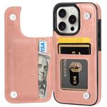 Aoksow Wallet Case for iPhone 16 Pro, Premium PU Leather Case with Card Holder Kickstand Slim Shockproof Phone Cover for iPhone 16 Pro 6.3 Inch (Rose Gold)