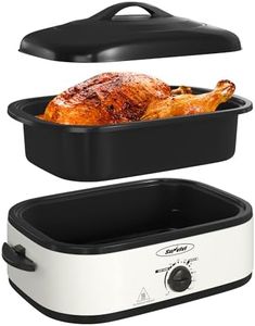 Sunvivi Electric Roaster Oven with Self-Basting Lid, 14-Quart Turkey Roaster Oven with Removable Pan and Rack, Stainless Steel, White