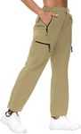 VVK Women's Hiking Cargo Pants Lightweight Quick Dry Outdoor Athletic Pants Camping Climbing Golf Zipper Pockets, Khaki, Medium