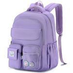 Backpack for Girls,VASCHY Cute School Bag Bookbag for Elementary Middle Schooler Teen Girls/Kids Travel with Clear Pin Pouch Purple