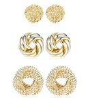 FIBO STEEL 3 Pairs Gold Love Knot Earrings For Women Men 14K Gold Plated Woven Ball Stud Earrings Simple Post earrings For Women