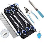 XUMMI Dog Grooming Scissors & Dog Nail Clippers & Trimmer Kit, Professional Pet Hair Cutting Shears Set, Round Tip Curved Thinning Dog Trimming Scissors for Face Paws Ear Nose, 6.5in (Blue)