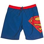 Mens | Superman Symbol Blue with Red Waistband Board Shorts, Blue, Medium