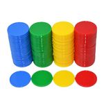 SmartDealsPro Set of 100 25MM Opaque Plastic Learning Counters Mini Poker Chips Games Tokens with Storage Box (4 Colors-Red,Yellow,Blue,Green)