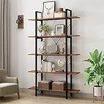 YOLEO Bookcase 5 Tiers, Large Bookshelf, Ladder Standing Shelving Unit, Tall Book Case with Steel Frame, Display Storage Rack for Living Room, Home Office, Bedroom, Walnut Brown