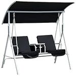 Outsunny Double Outdoor Swing Chair 2 Person Covered Swing Porch Swing w/Pivot Table and Storage Console, Black