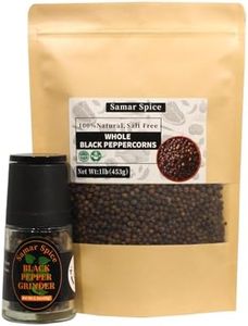 All-Natural Whole Black Peppercorns with Adjustable Grinder & Refill Pack | Restaurants & Home Cooks | Enhances Meat, Beef, Steak & Meat Lovers' Dishes (60g+453g)