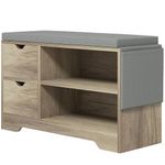 HOMCOM Shoe Bench with Storage, Modern Upholstered Entryway Bench with Open Shelves, Drawers and Pocket for Living Room, Hallway, Grey