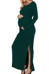 Smallshow Women's Ruched Maternity Dress Split Long Sleeve Pregnancy Clothes Medium,Deep Green