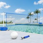 Patiassy Pool Volleyball Net for Inground Pools, Adjustable 15-32ft Length Volleyball Set for Poolside with Weighted Base and Ball, Professional Heavy Duty System for Swimming Pool Games