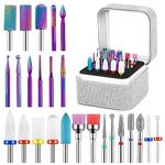 Cellentool 25Pcs Nail Drill Bits Set with Storage Box, 3/32 Inch Tungsten Ceramic Diamond Carbide Nail Drill Bits for Acrylic Nails Gel Polish, Cuticle Efile Remover Bits for Manicure Pedicure