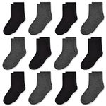 Boys Girls Socks, Crew Socks for Toddler Kids Children(1-2 Years), 12 Pairs Athletic Casual Mid Cut Socks