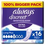 Always Discreet Incontinence Pads Women, Long Plus, Absorbency 5, 32 Sanitary Towels (16 x 2 Packs), Extra Secure Bladder Leak Protection, Odour Neutraliser