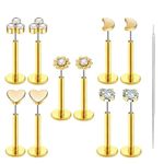 Uni-J 10pcs 16G Threadless Push-in Tragus Conch Cartilage Flat Back Helix Labret Monroe Lip Ring Daith Piercing Jewelry(16G Gold 8mm)