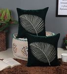 Decoghar Polyester | Green | Handmade Sofa 200 TC Cushion Covers 16 X 16 In | Set Of 2 With Golden Zari Leaf Embroidered Square Throw Pillow Cushion Cover For Decorate Your Room | 40X40 Cm