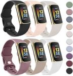 Tobfit 6 PACK Sport Bands Compatible with Fitbit Charge 5 Bands for Women Men, Soft Silicone Waterproof Straps Replacement Wristbands Compatible for Fitbit Charge 5 Watchband,Small,