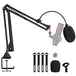 Microphone Arm Stand, TONOR Adjustable Suspension Boom Scissor Mic Stand with Pop Filter, 3/8" to 5/8" Adapter, Mic Clip, Upgraded Heavy Duty Clamp Compatible With Black Yeti Nano Snowball Ice and Other Professional Studio Mics(T20)