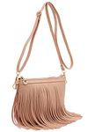 Small Fringe Crossbody Bag with Wrist Strap, Rose Pink, One Size