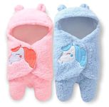 BRANDONN Baby Blankets New Born Combo of Hooded Wrapper Cum Baby Sleeping Bag,(3-6 Months) Pink, Sky Blue, Pack of 2, Polyester, skin friendly