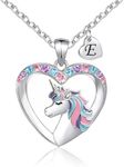 Unicorn Necklace Gifts for Girls,Silver Heart Necklace with Initial for Girls Teen Kids Birthday Valentines Day Gifts,Plated CZ Necklace for Daughter Granddaugher Christmas Thanksgiving Gifts-Letter E