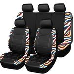 Flying Banner Universal Leather Car Seat Covers Full Set Airbag Compatible Seat Protector (Black and Colorful Zebra)