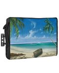 Outdoor TV Cover - Summer Palm Tree Ocean Beach Boat Waterproof and Weatherproof 70"-75" LCD Movable Shield TV Display Screen Protector Outside Television Covers