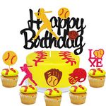 46 Pcs Softball Cake Cupcake Topper Girl's Fastpitch Pitcher Baseball Sport Theme for Girl Boy Birthday Party Cake Decorations