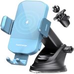 CHGeek Wireless Car Charger, 15W Fast Charging Auto Clamping Car Charger Phone Mount Phone Holder fit for iPhone 16 15 14 13 12 Pro Max 11 XR XS, Samsung Galaxy S24 Ultra S23 S22 S21, S20, S10+, Cyan