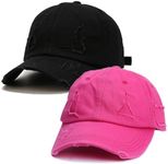 Quanhaigou 2 Pack Unisex Baseball Cap,Dad Golf Hats,Adjustable Polo Hat for Men Women, Black +Rose, One Size