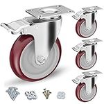 Casters Set of 4 Heavy Duty - Caster Wheels 5 Inch, CLOATFET Locking Casters, Swivel Casters with Brake (Top Plate), Double Ball Bearing Non Marking Castor Wheels for Cart Furniture Workbench