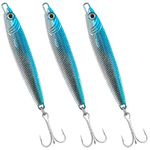 Dr.Fish Metal Sea Fishing Lures Sliver Blue Minnow Spoon Lures Set of 3 Sea Fishing Tackle Mackerel Cod Sea Bass Pike Stinger Spinner Lures Metal Jigs 30g