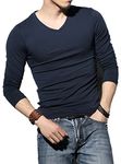 Sunshine Code Men's Seamless V-Neck Slim Fit Long Sleeve T-Shirt Undershirt Base Layer Top for Muscular Build, Navy, X-Large