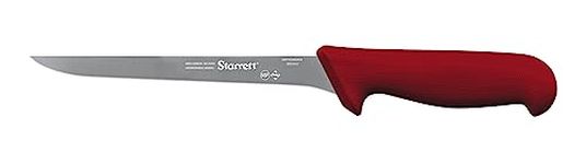 Starrett Professional Stainless Steel Chefs Kitchen Boning Knives - Narrow Straight Profile - 8-inch (200mm) - Red Handle