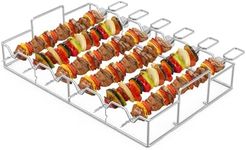 onlyfire Kebab Skewers and Rack Set, Stainless Steel BBQ Skewers for Outdoor Camping Grilling and Gas/Charcoal Grill (6× Kebab skewers and 1×Shish Kebab Rack)